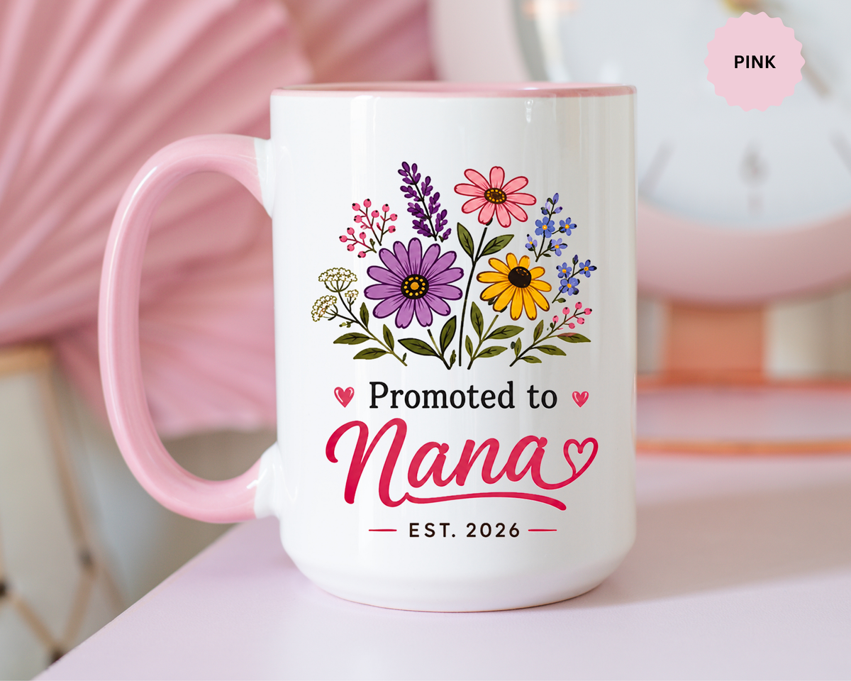 Promoted to Nana Mug, New Grandma Pregnancy Announcement Gift, Floral First Time Grandmother Coffee Cup, Baby Reveal Keepsake 2026