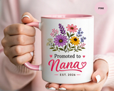 Promoted to Nana Mug, New Grandma Pregnancy Announcement Gift, Floral First Time Grandmother Coffee Cup, Baby Reveal Keepsake 2026