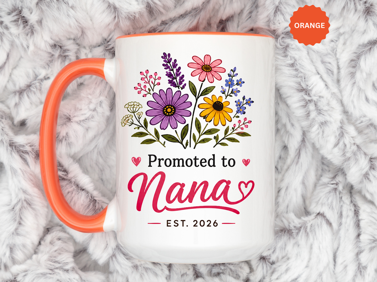 Promoted to Nana Mug, New Grandma Pregnancy Announcement Gift, Floral First Time Grandmother Coffee Cup, Baby Reveal Keepsake 2026
