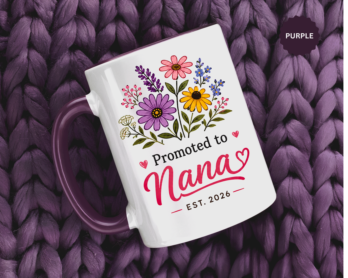 Promoted to Nana Mug, New Grandma Pregnancy Announcement Gift, Floral First Time Grandmother Coffee Cup, Baby Reveal Keepsake 2026