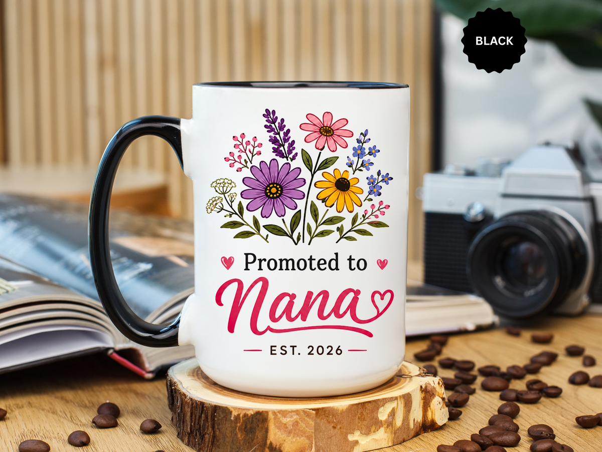 Promoted to Nana Mug, New Grandma Pregnancy Announcement Gift, Floral First Time Grandmother Coffee Cup, Baby Reveal Keepsake 2026
