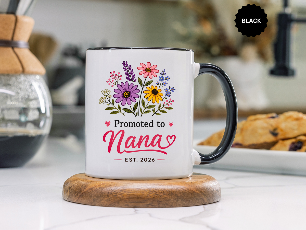 Promoted to Nana Mug, New Grandma Pregnancy Announcement Gift, Floral First Time Grandmother Coffee Cup, Baby Reveal Keepsake 2026