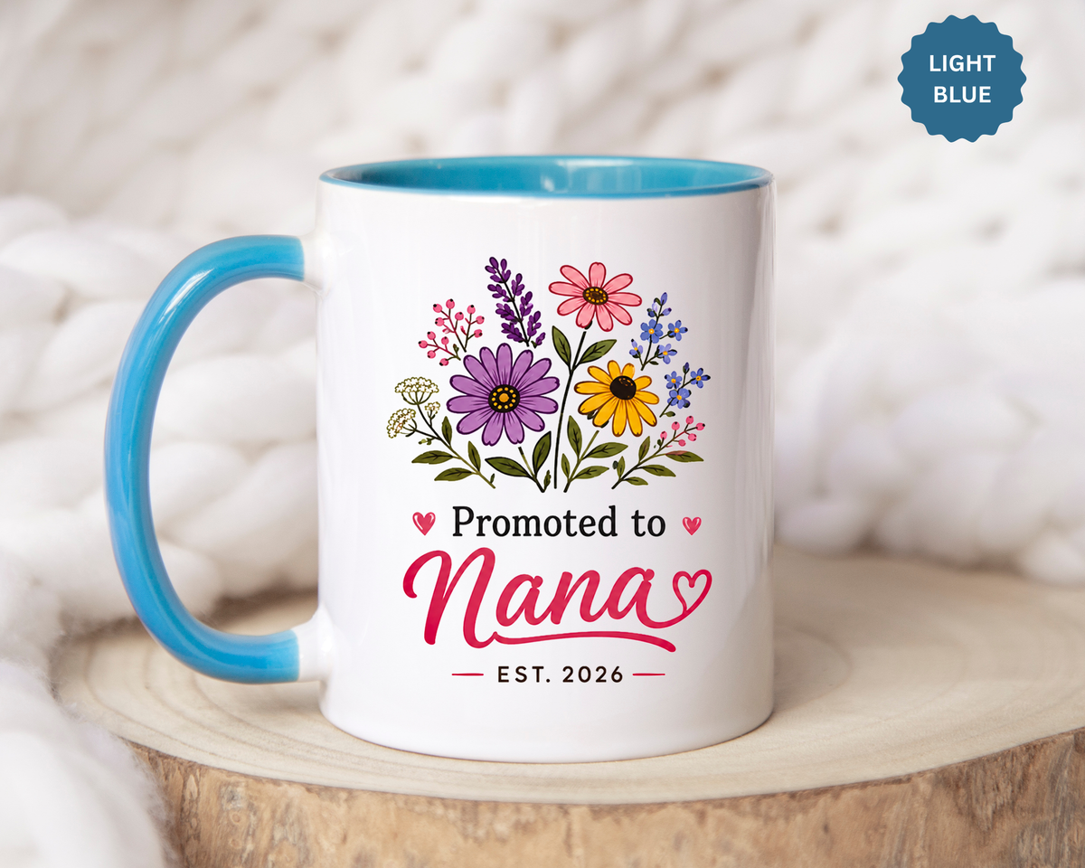 Promoted to Nana Mug, New Grandma Pregnancy Announcement Gift, Floral First Time Grandmother Coffee Cup, Baby Reveal Keepsake 2026