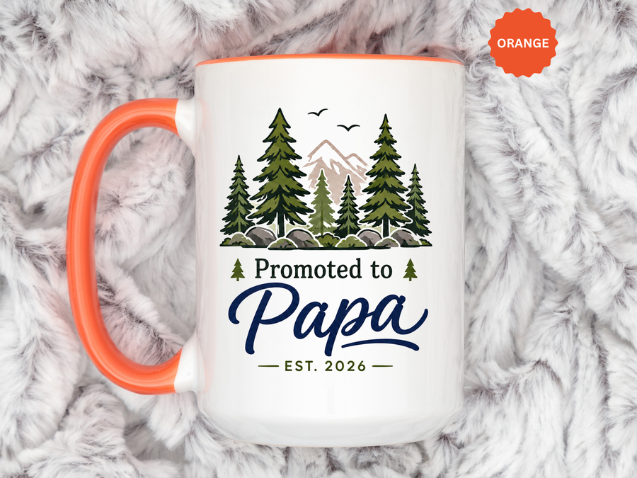 Promoted to Papa Mug, New Grandpa Pregnancy Announcement Gift, Woodland First Time Grandfather Coffee Cup, Baby Reveal Keepsake 2026
