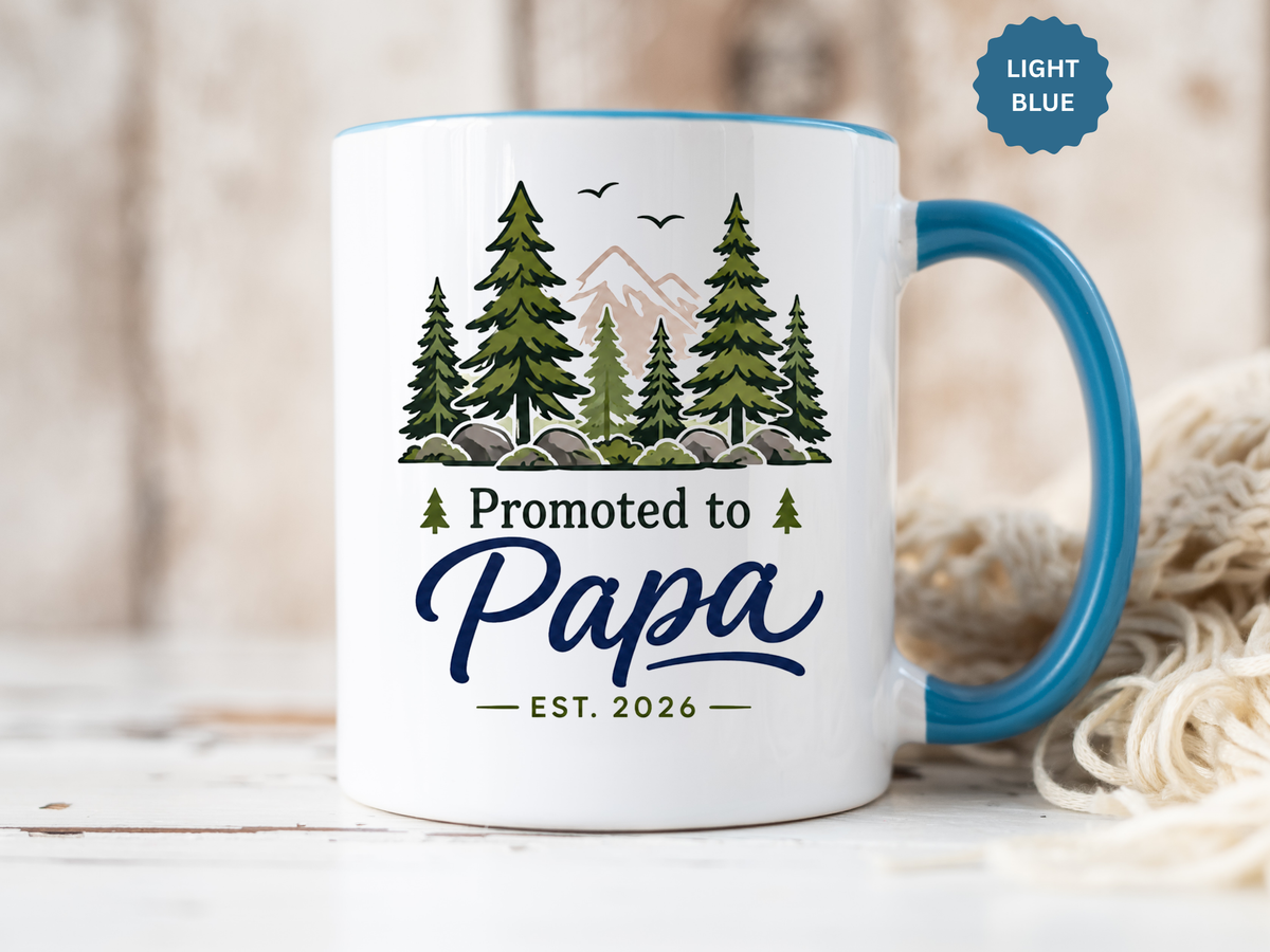 Promoted to Papa Mug, New Grandpa Pregnancy Announcement Gift, Woodland First Time Grandfather Coffee Cup, Baby Reveal Keepsake 2026