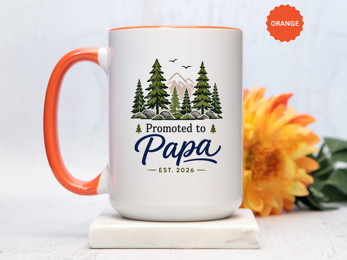 Promoted to Papa Mug, New Grandpa Pregnancy Announcement Gift, Woodland First Time Grandfather Coffee Cup, Baby Reveal Keepsake 2026
