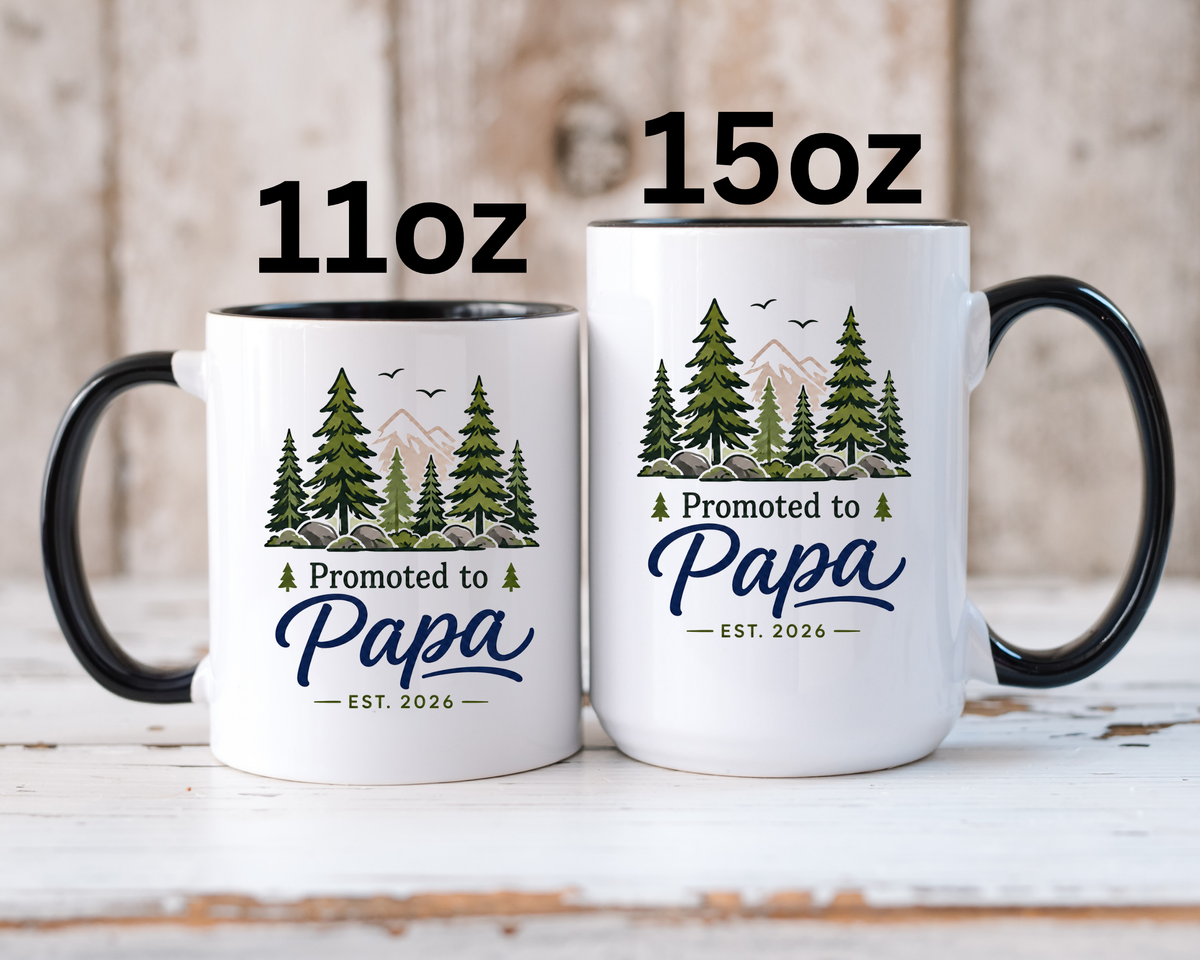 Promoted to Papa Mug, New Grandpa Pregnancy Announcement Gift, Woodland First Time Grandfather Coffee Cup, Baby Reveal Keepsake 2026