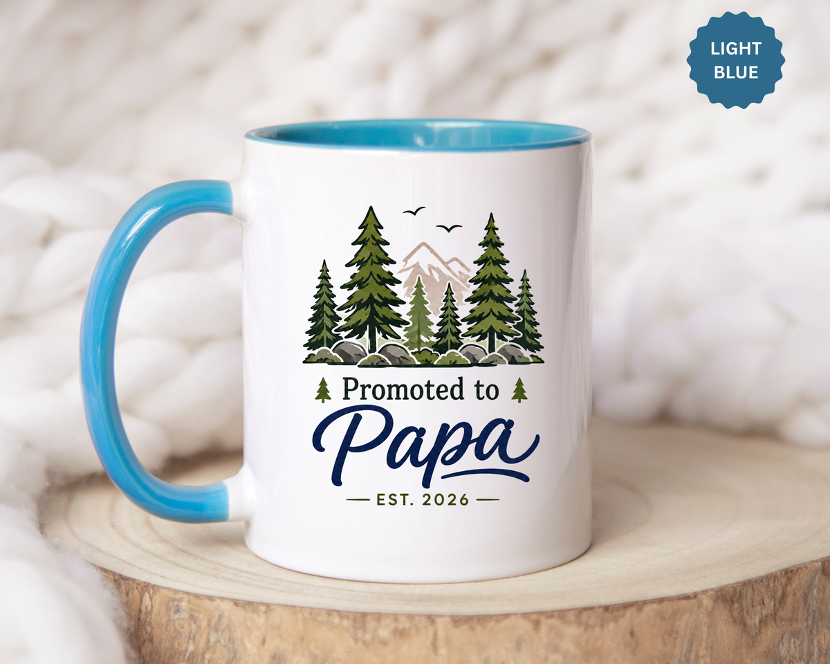 Promoted to Papa Mug, New Grandpa Pregnancy Announcement Gift, Woodland First Time Grandfather Coffee Cup, Baby Reveal Keepsake 2026