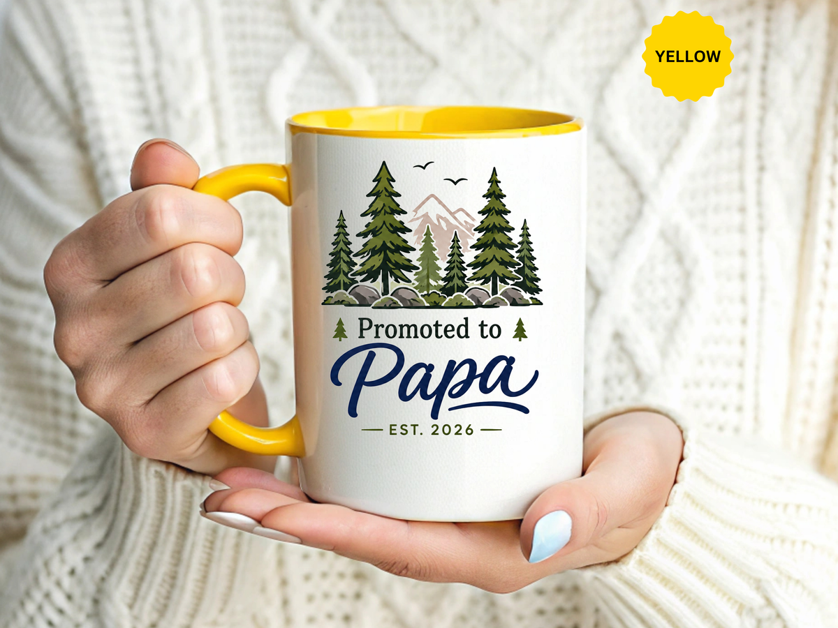 Promoted to Papa Mug, New Grandpa Pregnancy Announcement Gift, Woodland First Time Grandfather Coffee Cup, Baby Reveal Keepsake 2026