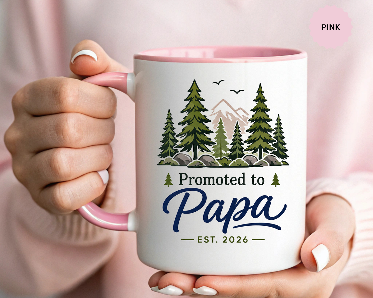Promoted to Papa Mug, New Grandpa Pregnancy Announcement Gift, Woodland First Time Grandfather Coffee Cup, Baby Reveal Keepsake 2026