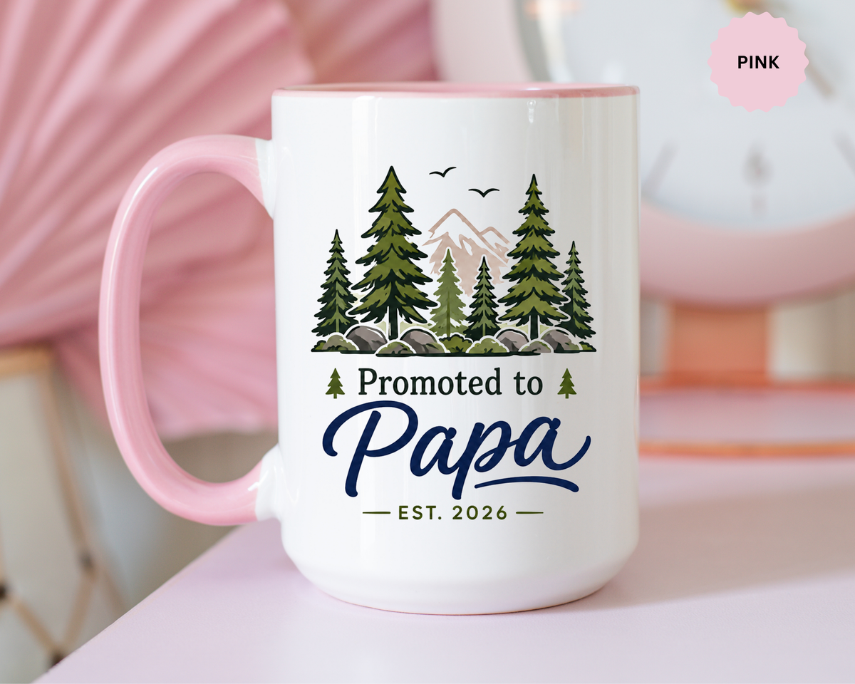 Promoted to Papa Mug, New Grandpa Pregnancy Announcement Gift, Woodland First Time Grandfather Coffee Cup, Baby Reveal Keepsake 2026