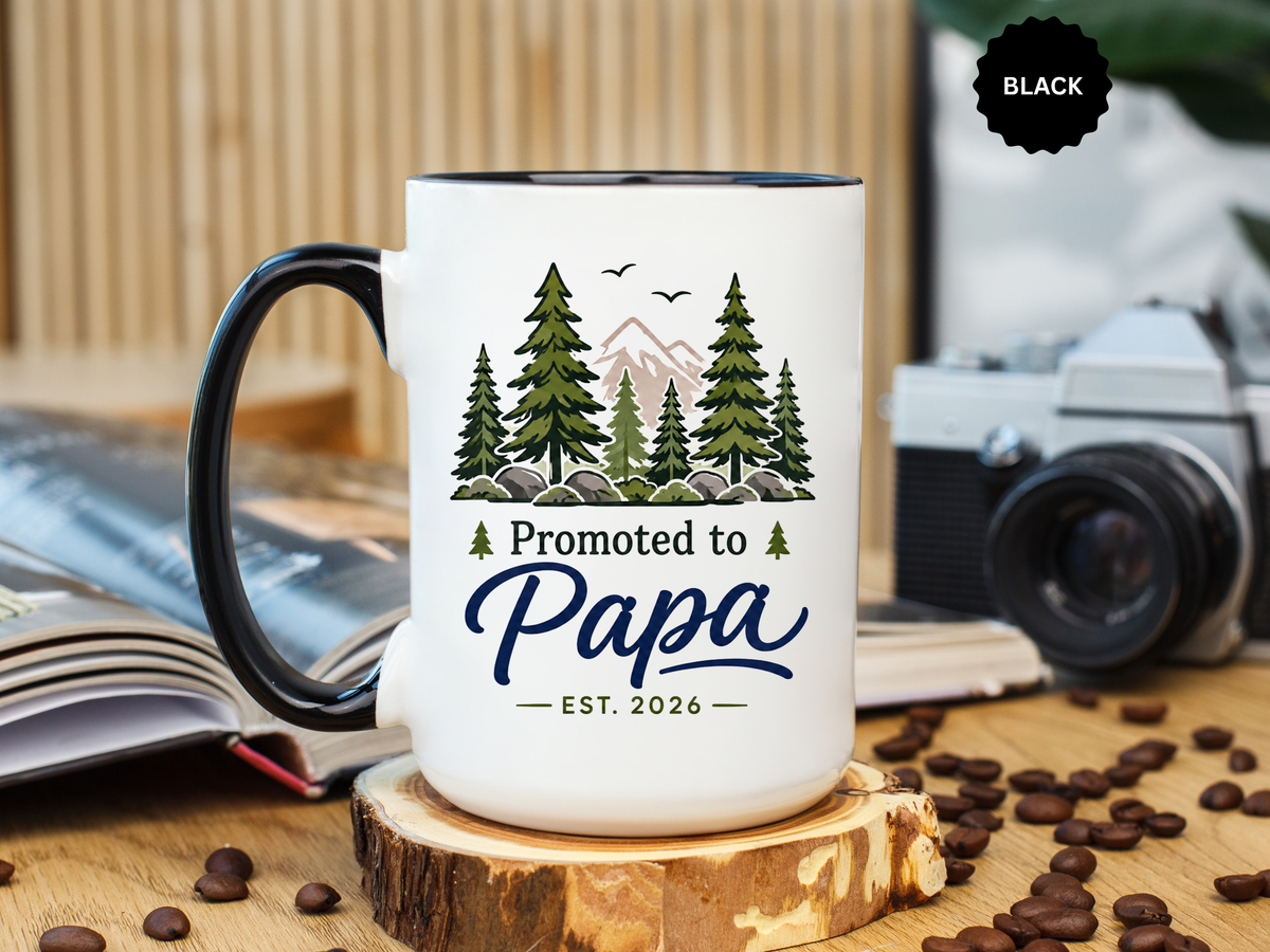 Promoted to Papa Mug, New Grandpa Pregnancy Announcement Gift, Woodland First Time Grandfather Coffee Cup, Baby Reveal Keepsake 2026