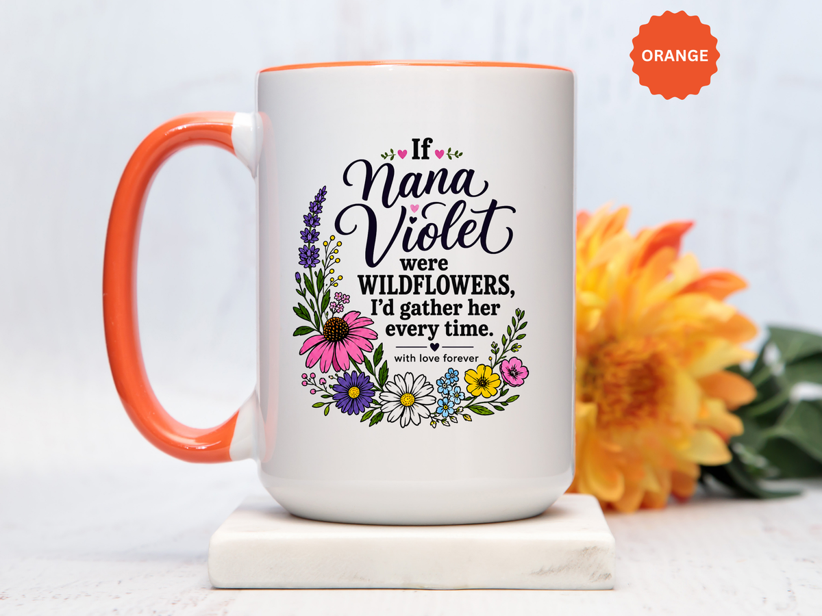 Nana Violet Wildflower Mug, Floral Grandmother Coffee Cup, Sentimental Gift from Grandchild, Birthday or Mothers Day Present
