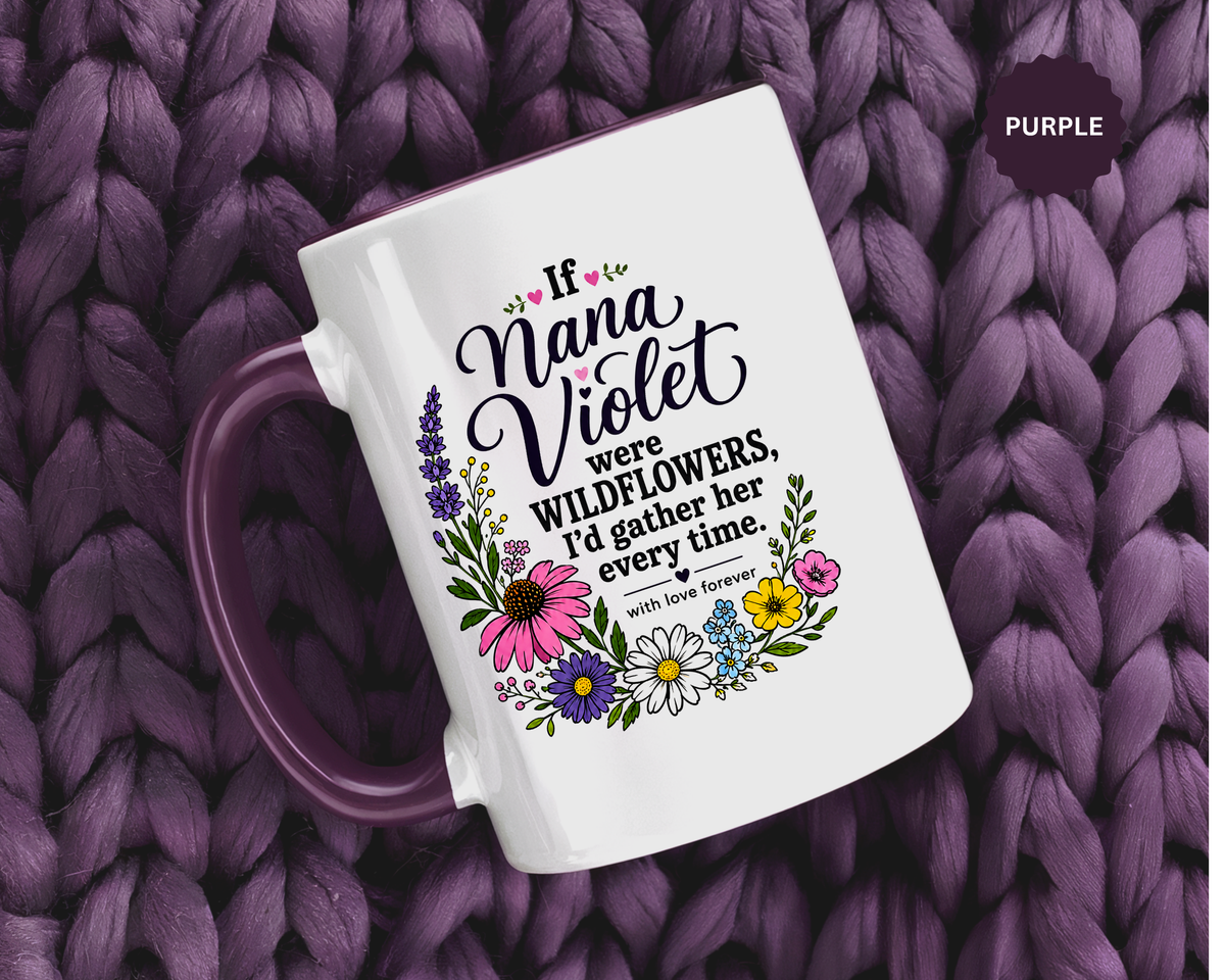 Nana Violet Wildflower Mug, Floral Grandmother Coffee Cup, Sentimental Gift from Grandchild, Birthday or Mothers Day Present