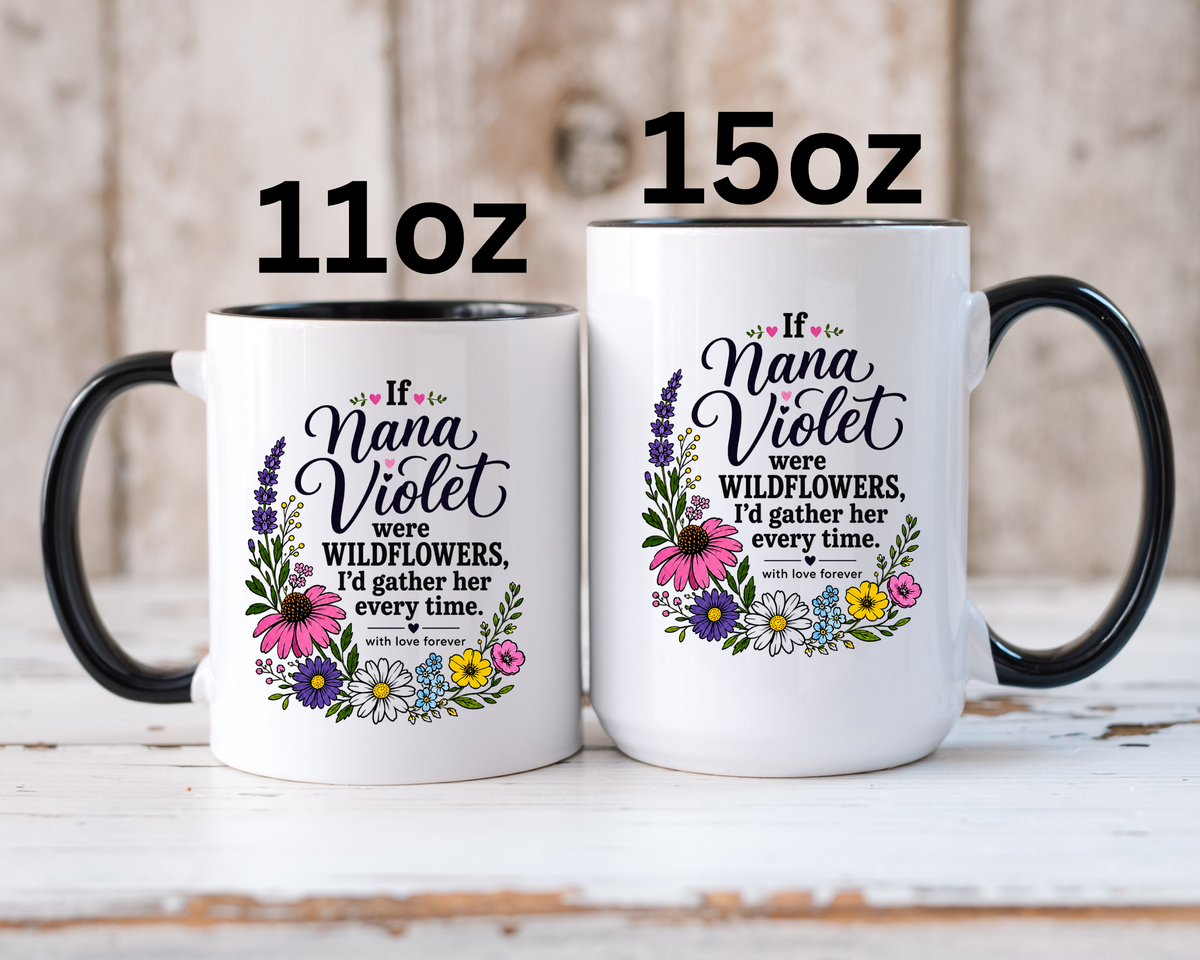 Nana Violet Wildflower Mug, Floral Grandmother Coffee Cup, Sentimental Gift from Grandchild, Birthday or Mothers Day Present