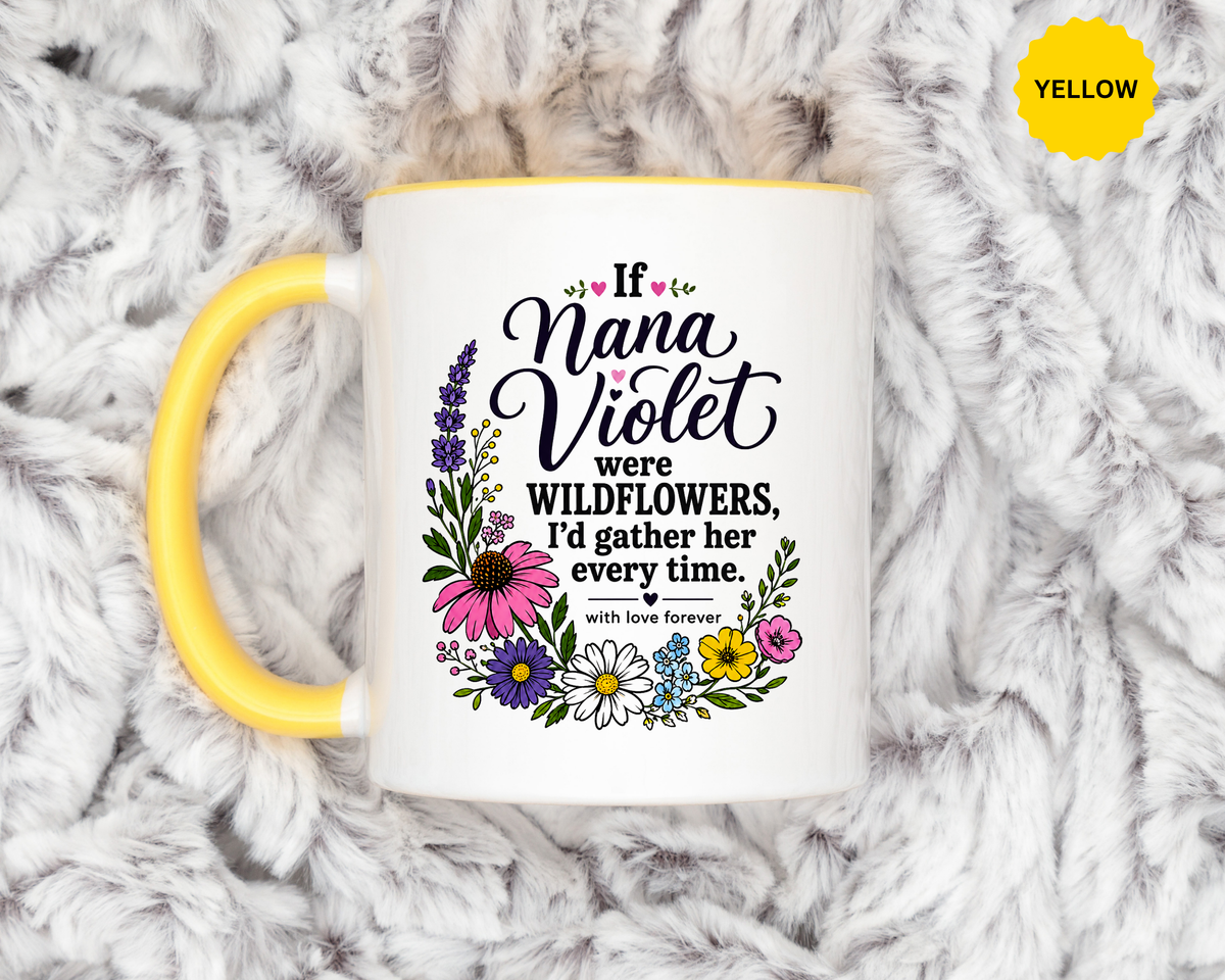 Nana Violet Wildflower Mug, Floral Grandmother Coffee Cup, Sentimental Gift from Grandchild, Birthday or Mothers Day Present