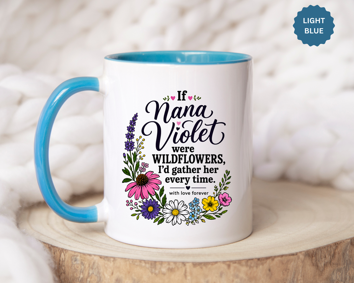 Nana Violet Wildflower Mug, Floral Grandmother Coffee Cup, Sentimental Gift from Grandchild, Birthday or Mothers Day Present
