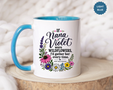 Nana Violet Wildflower Mug, Floral Grandmother Coffee Cup, Sentimental Gift from Grandchild, Birthday or Mothers Day Present