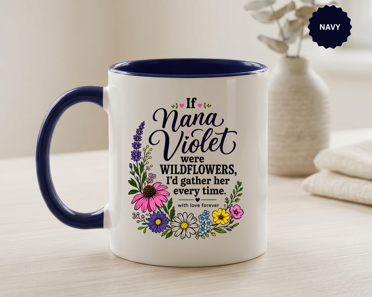 Nana Violet Wildflower Mug, Floral Grandmother Coffee Cup, Sentimental Gift from Grandchild, Birthday or Mothers Day Present