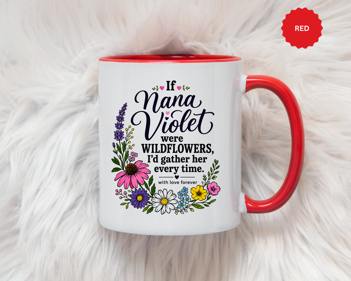 Nana Violet Wildflower Mug, Floral Grandmother Coffee Cup, Sentimental Gift from Grandchild, Birthday or Mothers Day Present