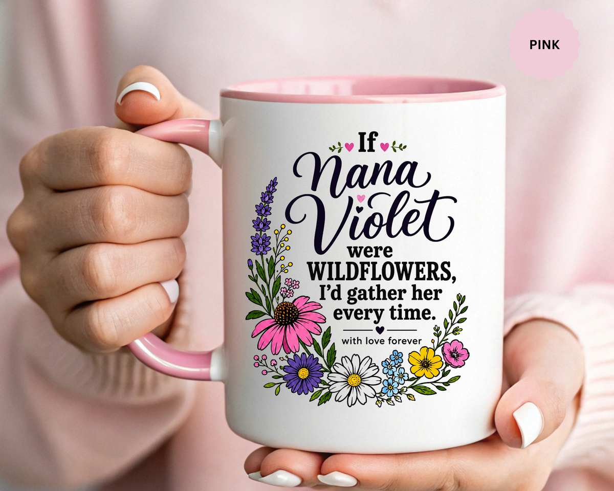 Nana Violet Wildflower Mug, Floral Grandmother Coffee Cup, Sentimental Gift from Grandchild, Birthday or Mothers Day Present