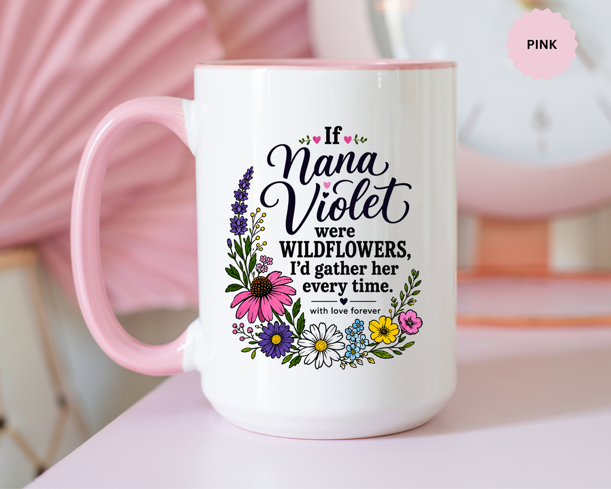 Nana Violet Wildflower Mug, Floral Grandmother Coffee Cup, Sentimental Gift from Grandchild, Birthday or Mothers Day Present