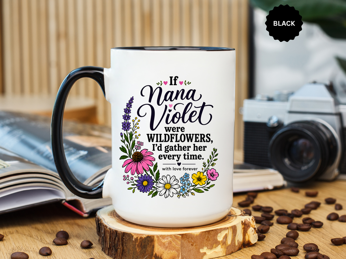 Nana Violet Wildflower Mug, Floral Grandmother Coffee Cup, Sentimental Gift from Grandchild, Birthday or Mothers Day Present