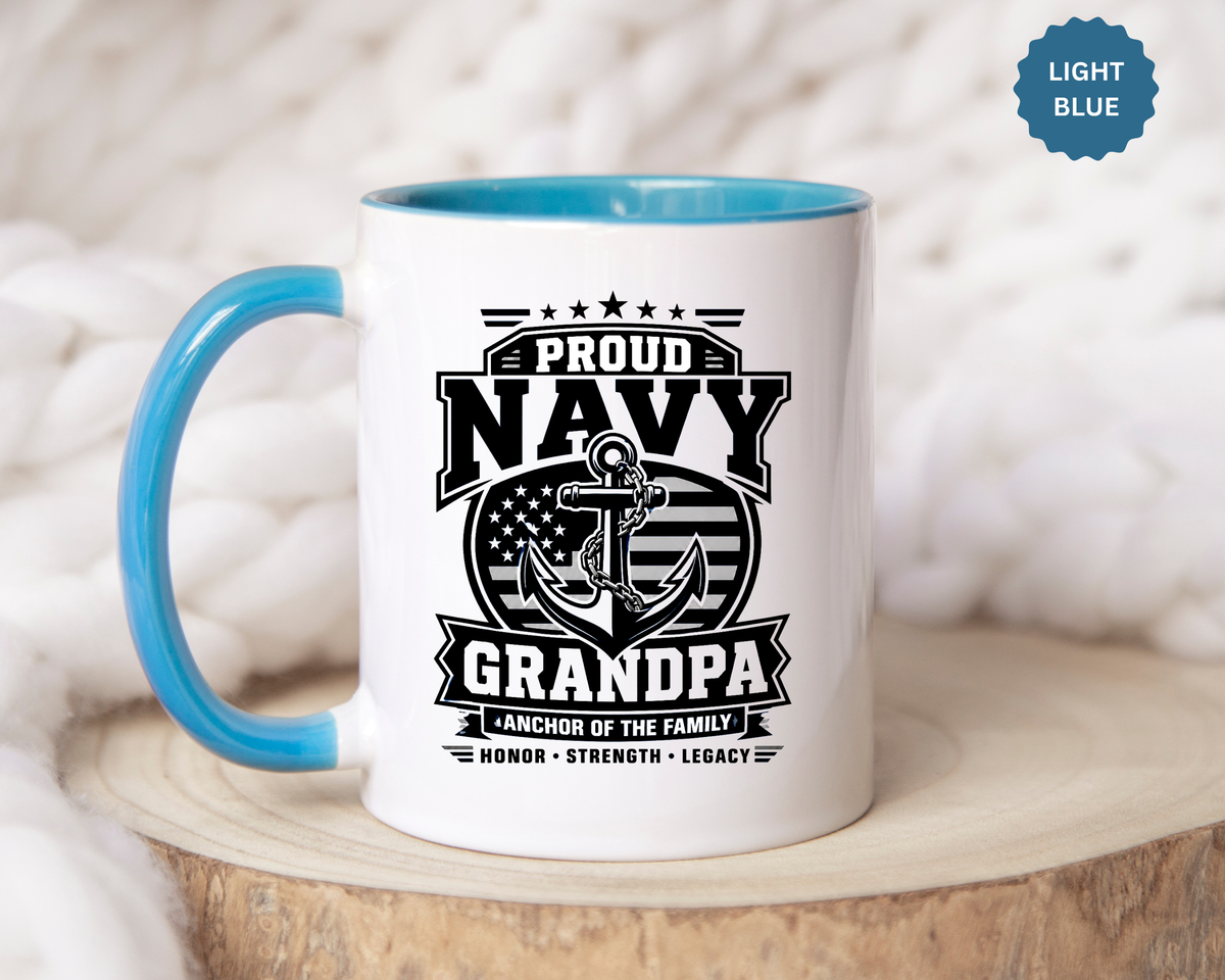 Proud Navy Grandpa Mug, US Navy Veteran Coffee Cup, Patriotic Military Grandfather Gift, Anchor of the Family Birthday Present
