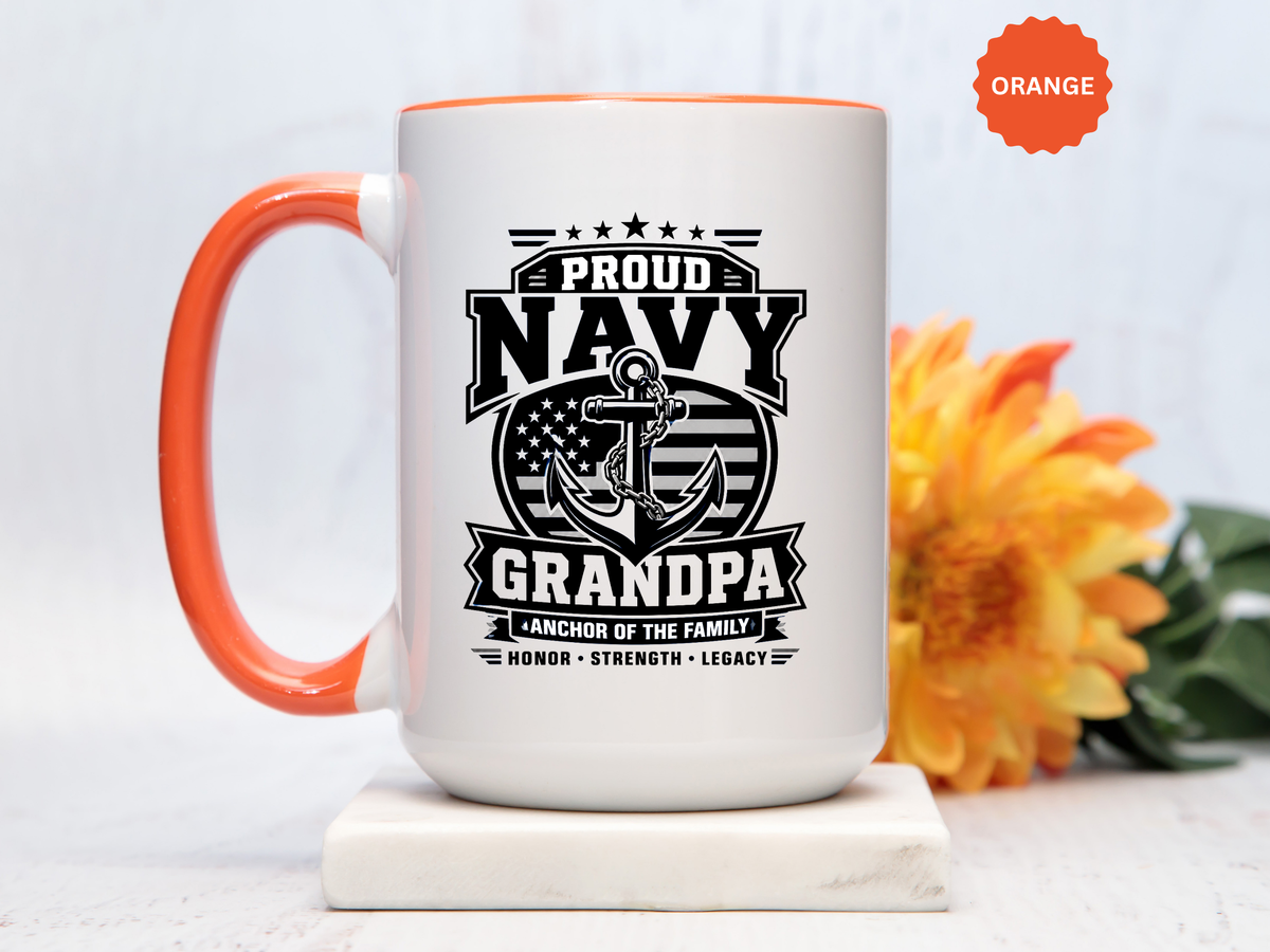 Proud Navy Grandpa Mug, US Navy Veteran Coffee Cup, Patriotic Military Grandfather Gift, Anchor of the Family Birthday Present
