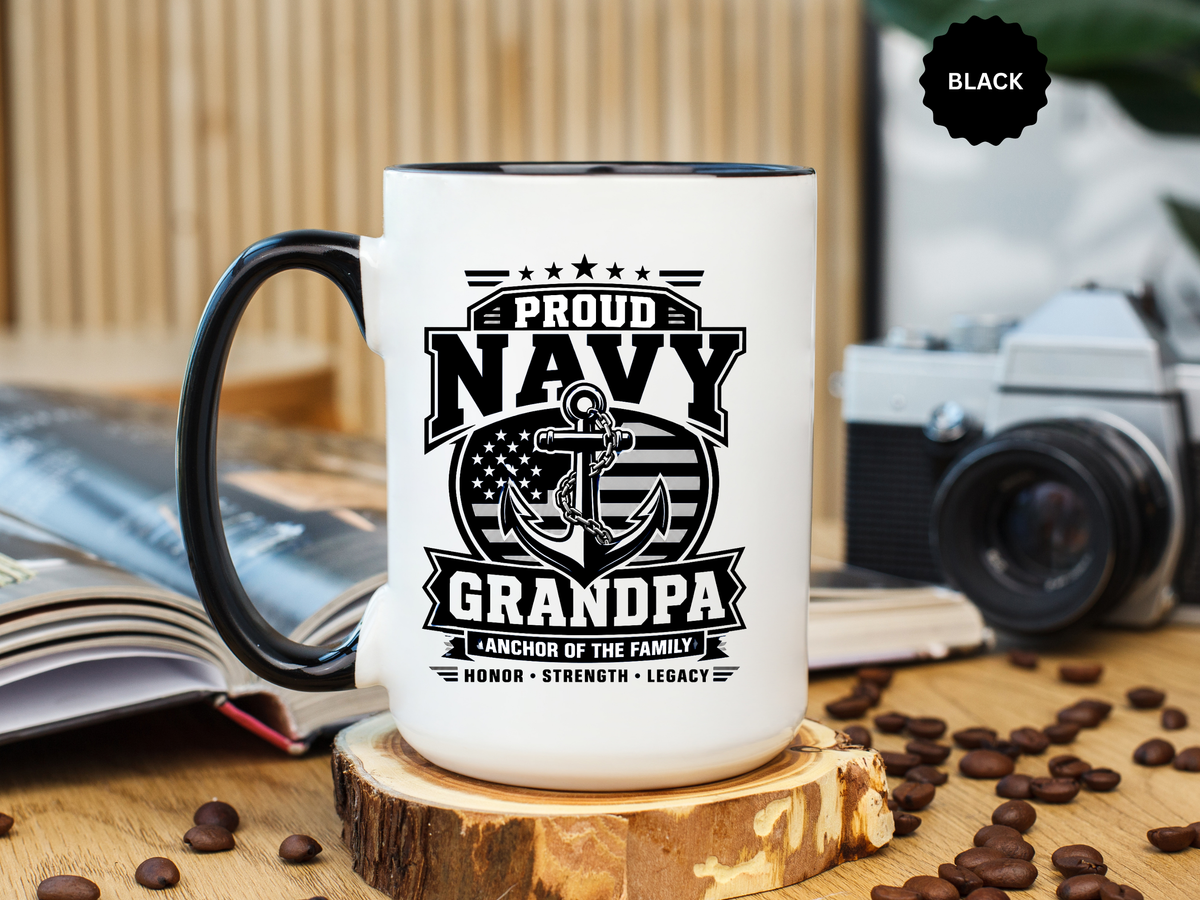 Proud Navy Grandpa Mug, US Navy Veteran Coffee Cup, Patriotic Military Grandfather Gift, Anchor of the Family Birthday Present