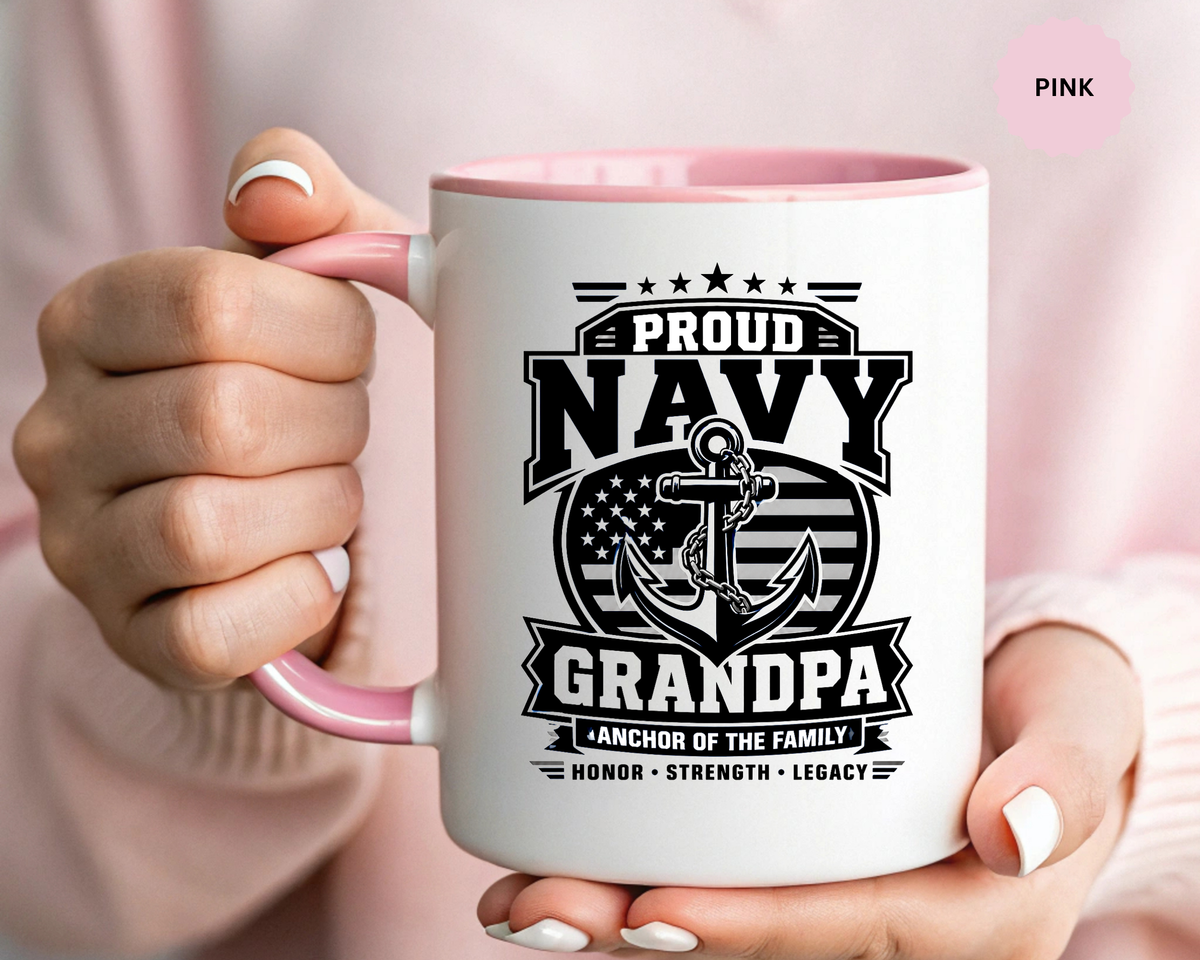 Proud Navy Grandpa Mug, US Navy Veteran Coffee Cup, Patriotic Military Grandfather Gift, Anchor of the Family Birthday Present