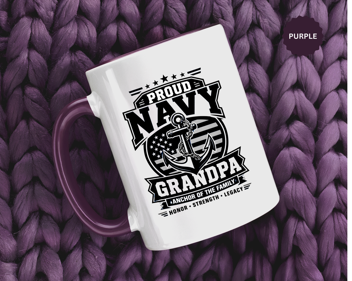 Proud Navy Grandpa Mug, US Navy Veteran Coffee Cup, Patriotic Military Grandfather Gift, Anchor of the Family Birthday Present
