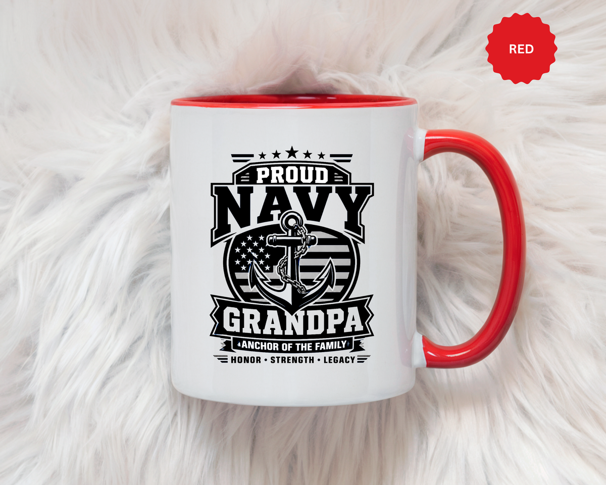 Proud Navy Grandpa Mug, US Navy Veteran Coffee Cup, Patriotic Military Grandfather Gift, Anchor of the Family Birthday Present