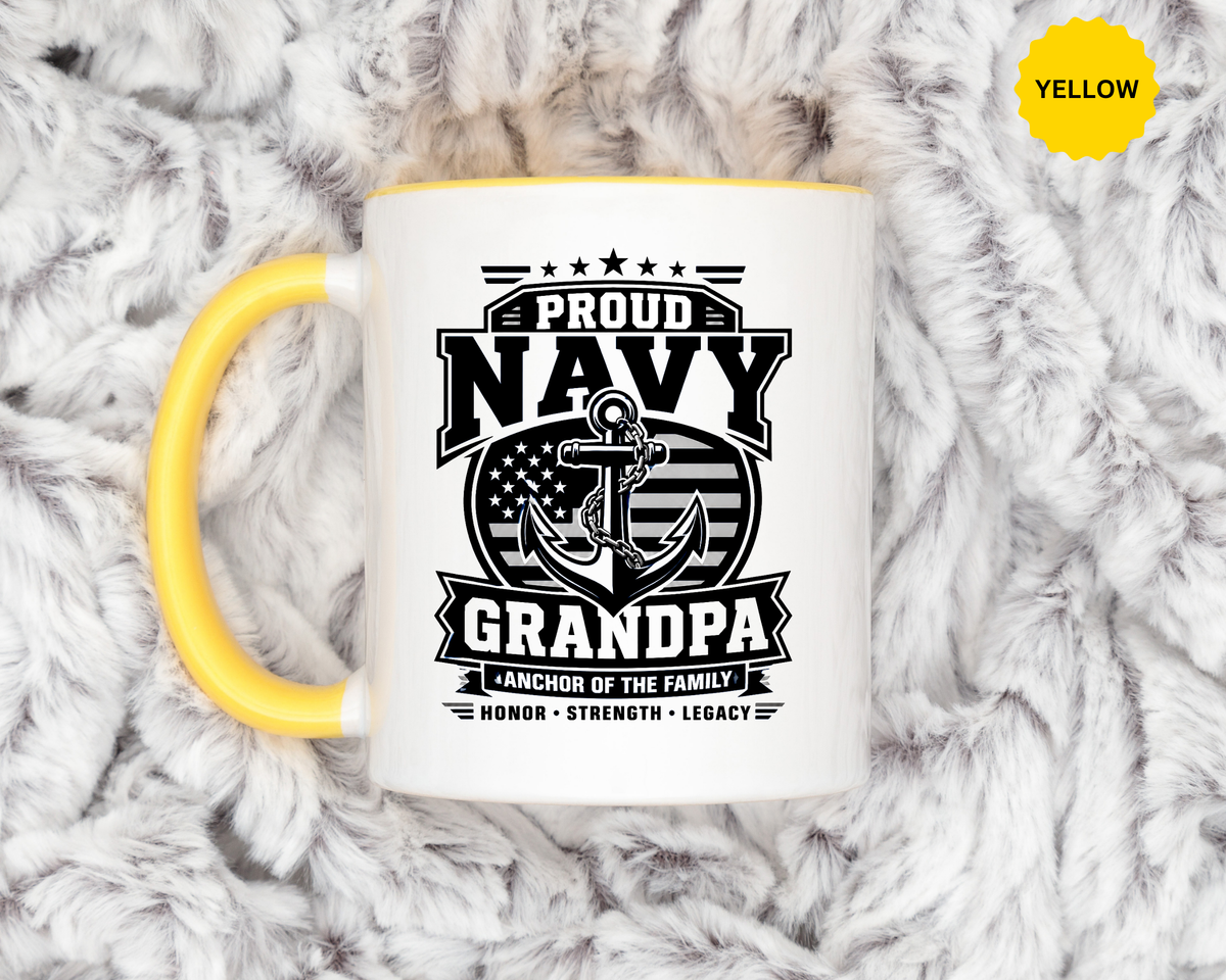 Proud Navy Grandpa Mug, US Navy Veteran Coffee Cup, Patriotic Military Grandfather Gift, Anchor of the Family Birthday Present