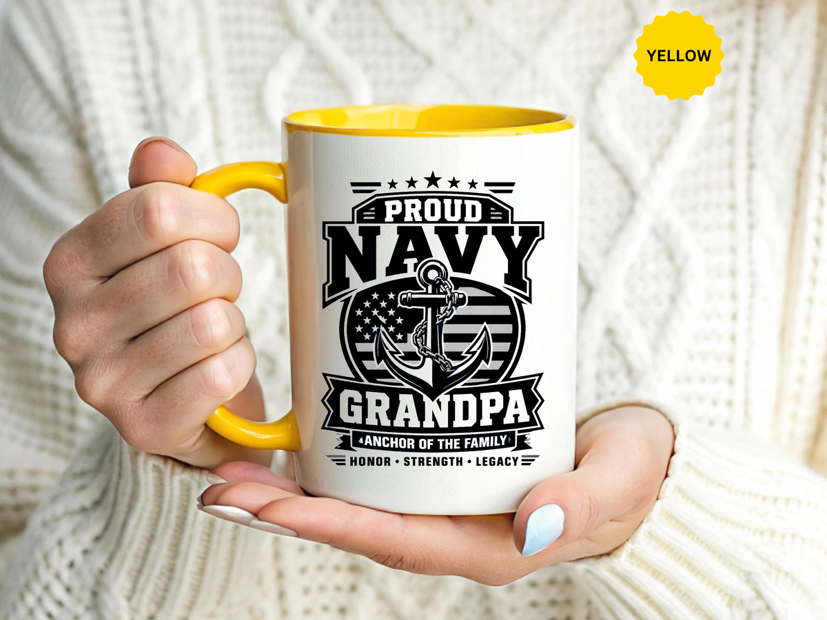 Proud Navy Grandpa Mug, US Navy Veteran Coffee Cup, Patriotic Military Grandfather Gift, Anchor of the Family Birthday Present
