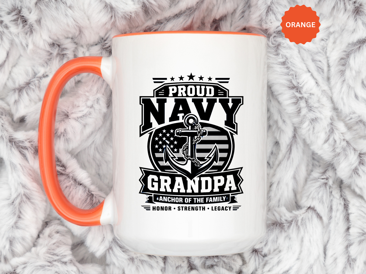 Proud Navy Grandpa Mug, US Navy Veteran Coffee Cup, Patriotic Military Grandfather Gift, Anchor of the Family Birthday Present