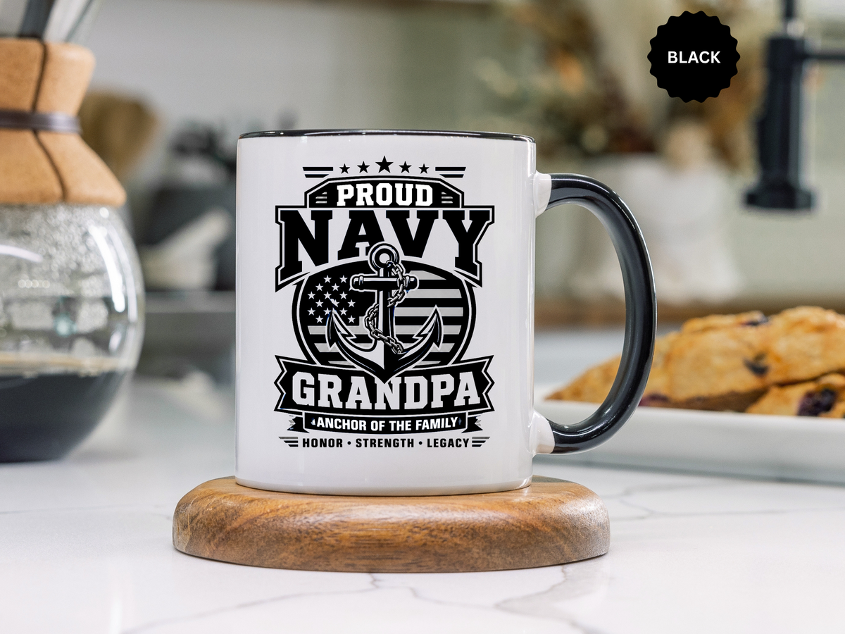 Proud Navy Grandpa Mug, US Navy Veteran Coffee Cup, Patriotic Military Grandfather Gift, Anchor of the Family Birthday Present