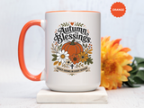 Autumn Blessings Christian Mug, Grace Grows in Every Season Coffee Cup, Faith Based Fall Gift, Floral Pumpkin Thanksgiving Decor