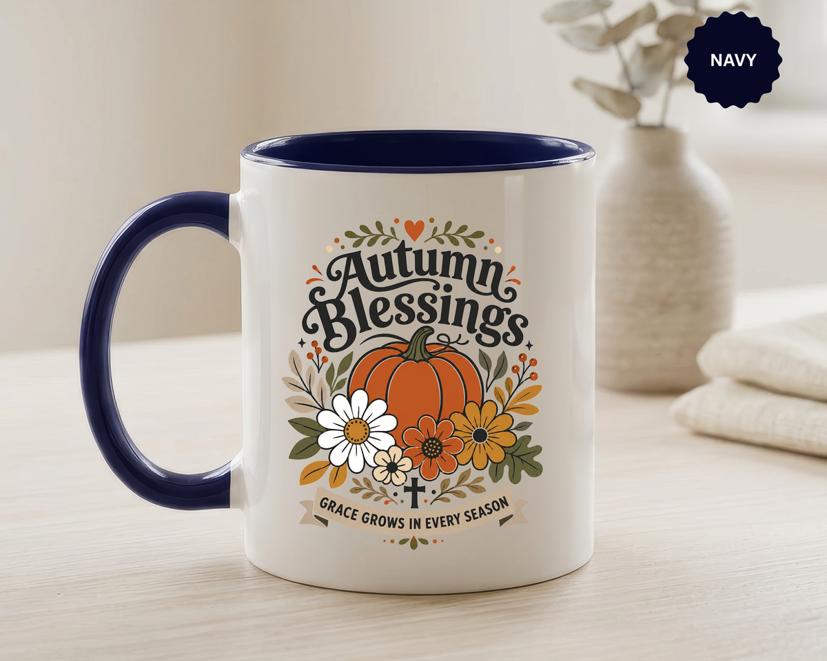 Autumn Blessings Christian Mug, Grace Grows in Every Season Coffee Cup, Faith Based Fall Gift, Floral Pumpkin Thanksgiving Decor