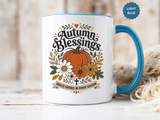 Autumn Blessings Christian Mug, Grace Grows in Every Season Coffee Cup, Faith Based Fall Gift, Floral Pumpkin Thanksgiving Decor