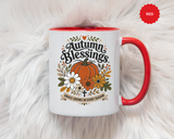 Autumn Blessings Christian Mug, Grace Grows in Every Season Coffee Cup, Faith Based Fall Gift, Floral Pumpkin Thanksgiving Decor
