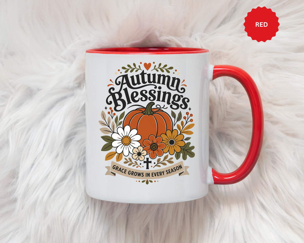 Autumn Blessings Christian Mug, Grace Grows in Every Season Coffee Cup, Faith Based Fall Gift, Floral Pumpkin Thanksgiving Decor