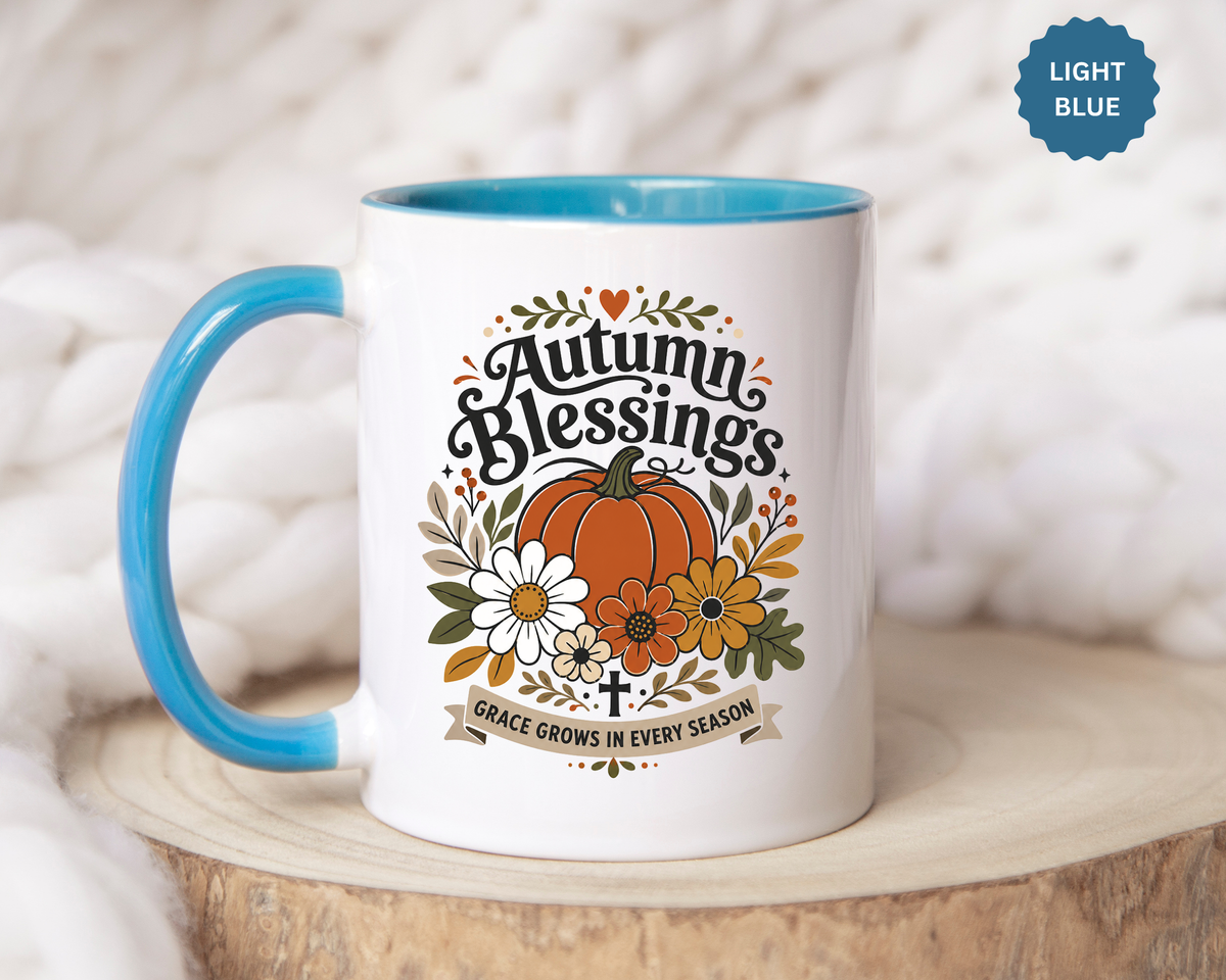 Autumn Blessings Christian Mug, Grace Grows in Every Season Coffee Cup, Faith Based Fall Gift, Floral Pumpkin Thanksgiving Decor