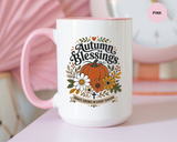 Autumn Blessings Christian Mug, Grace Grows in Every Season Coffee Cup, Faith Based Fall Gift, Floral Pumpkin Thanksgiving Decor