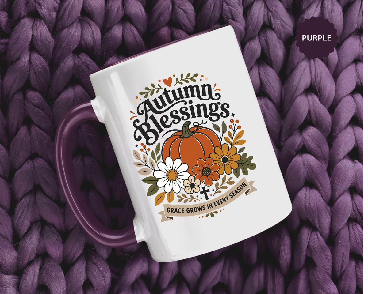 Autumn Blessings Christian Mug, Grace Grows in Every Season Coffee Cup, Faith Based Fall Gift, Floral Pumpkin Thanksgiving Decor
