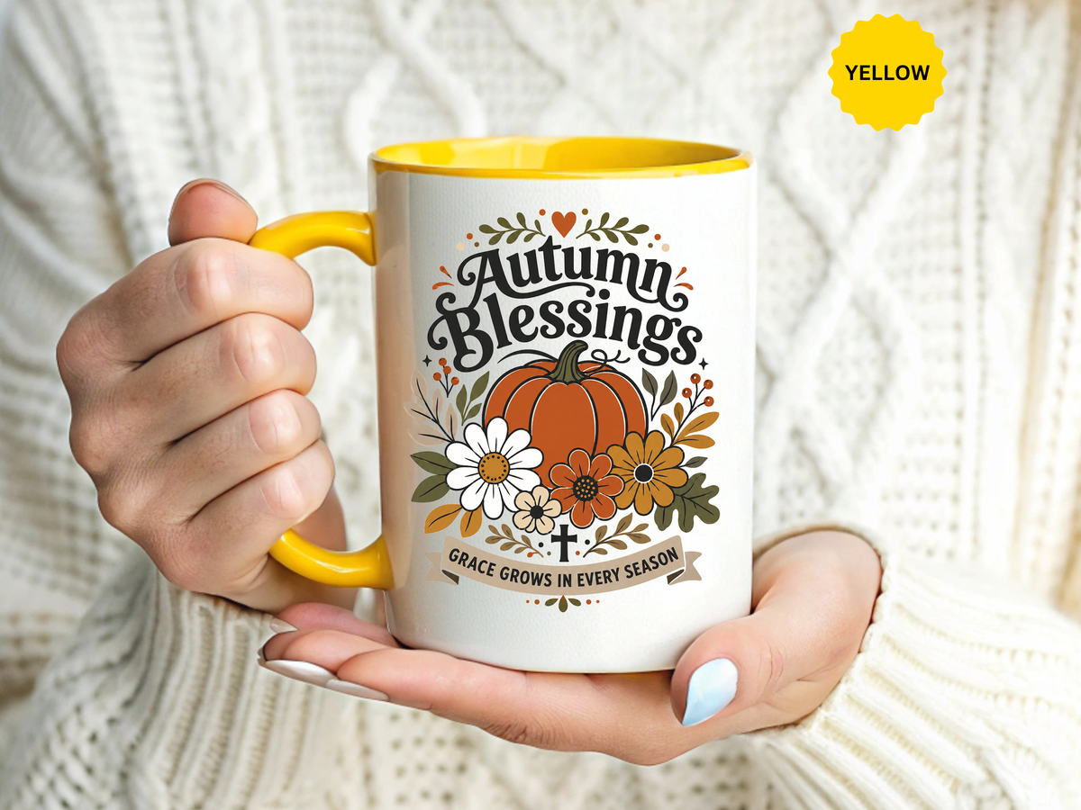 Autumn Blessings Christian Mug, Grace Grows in Every Season Coffee Cup, Faith Based Fall Gift, Floral Pumpkin Thanksgiving Decor