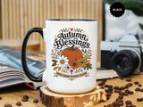 Autumn Blessings Christian Mug, Grace Grows in Every Season Coffee Cup, Faith Based Fall Gift, Floral Pumpkin Thanksgiving Decor