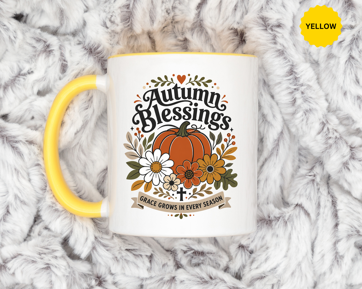 Autumn Blessings Christian Mug, Grace Grows in Every Season Coffee Cup, Faith Based Fall Gift, Floral Pumpkin Thanksgiving Decor