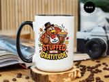 Stuffed With Gratitude Mug, Funny Thanksgiving Turkey Coffee Cup, Friendsgiving Hostess Gift, Cute Fall Drinkware for Food Lovers