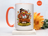 Stuffed With Gratitude Mug, Funny Thanksgiving Turkey Coffee Cup, Friendsgiving Hostess Gift, Cute Fall Drinkware for Food Lovers